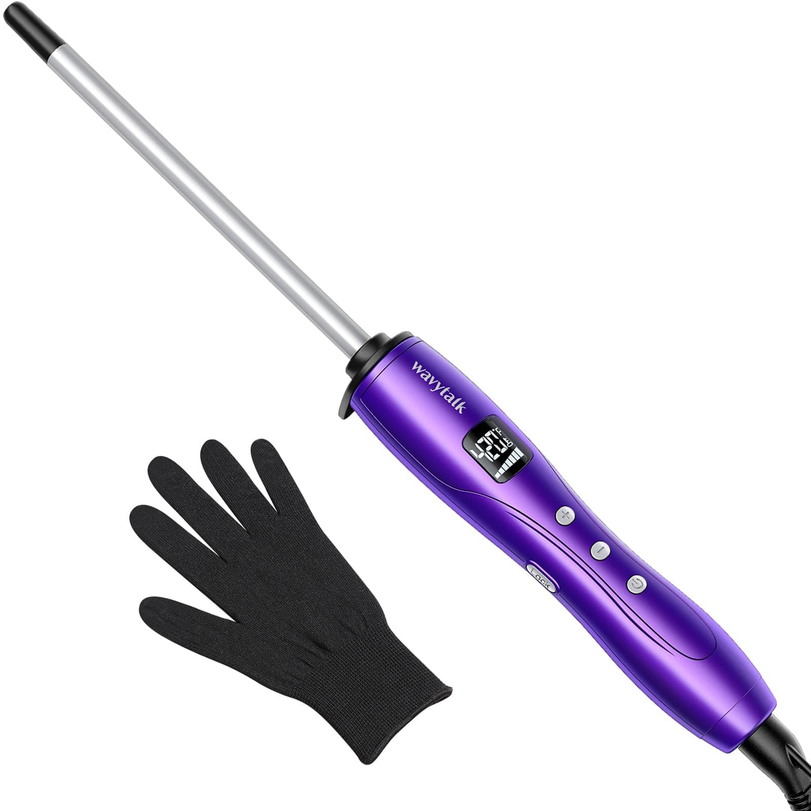 wavytalk 3/8 Inch Small Curling Stick, Small Barrel Curling Iron for Short and Long Hair, Ceramic Small Wand Curling Iron with Adjustable Temperature, Includes Heat Resistant Gloves (Purple)