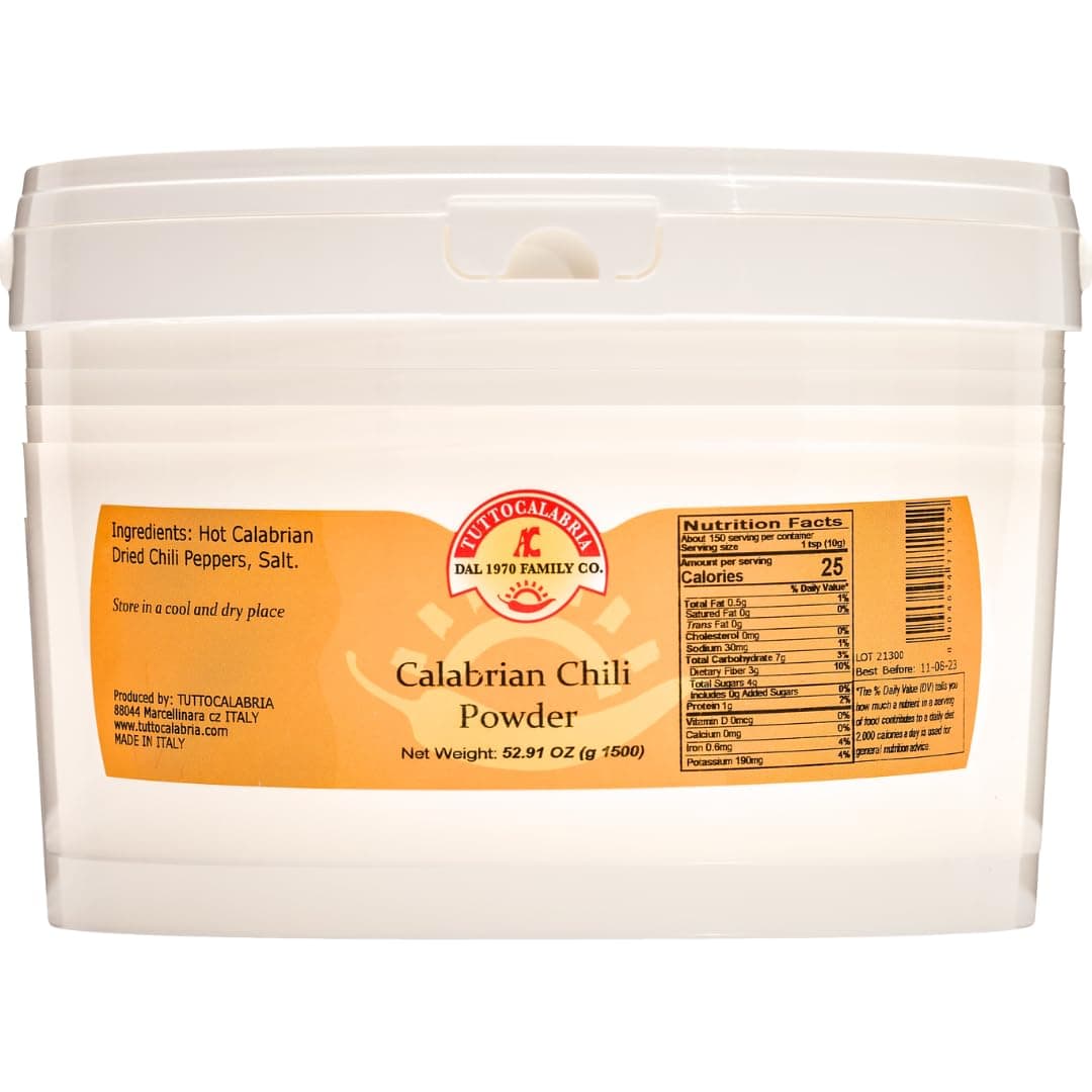 Calabrian Hot Chili Pepper Powder, Bulk Tub, 52.91 oz (1500 g) All Natural, Non-GMO, Product of Italy