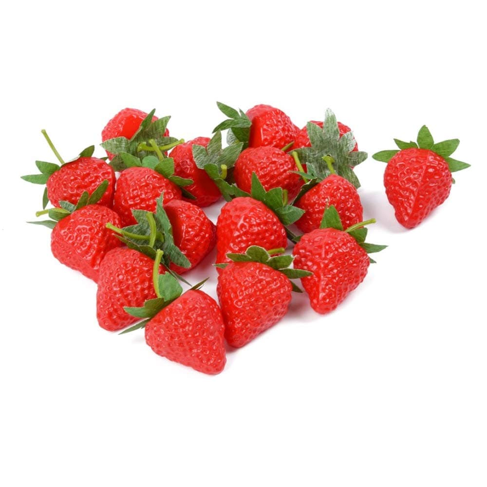 VIDELLY 20 Pieces Artificial Strawberries Fake Strawberries Lifelike Red Realistic Plastic Fruit for Kitchen Party Decoration Photo Prop,S Size