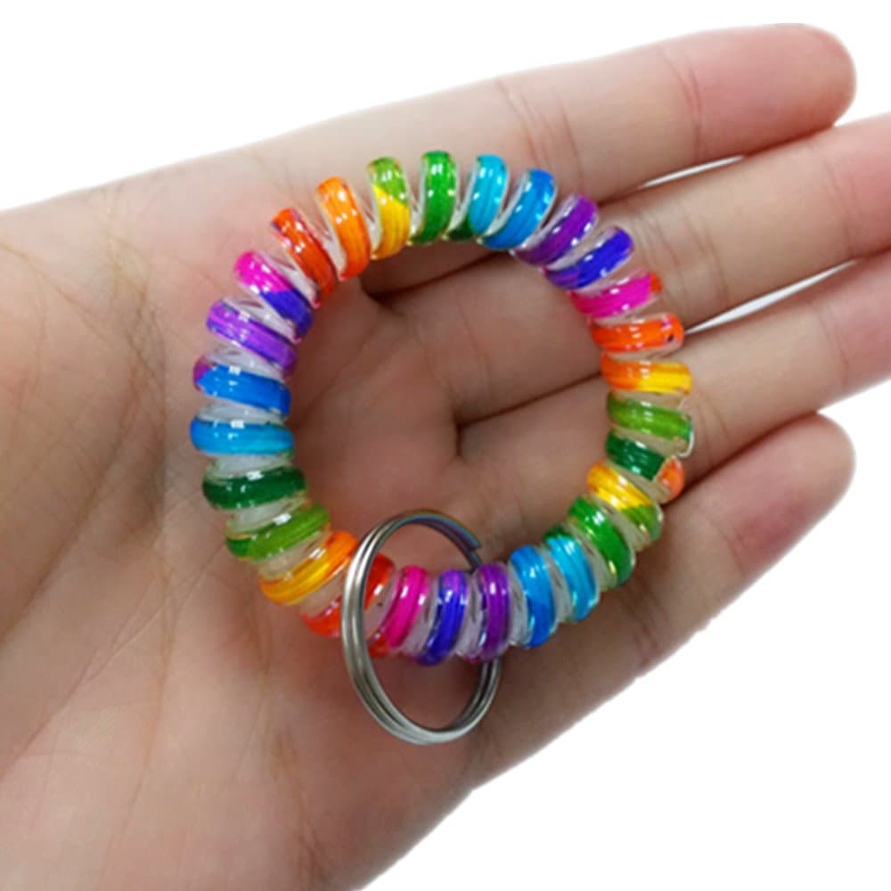 Pack of 10 New Fashion Soft Spring Spiral Wrist Coil Band Flexible Plastic Wristband Key Chain Key Ring Holder Tag (Color 1)