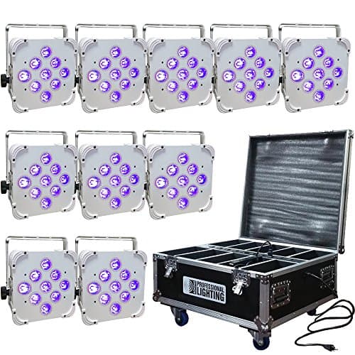 LED Battery Powered Wireless DMX - 16 Hour - 10 Lights w/Case - 9x6W RGBAW+UV - Wedding Up Lights