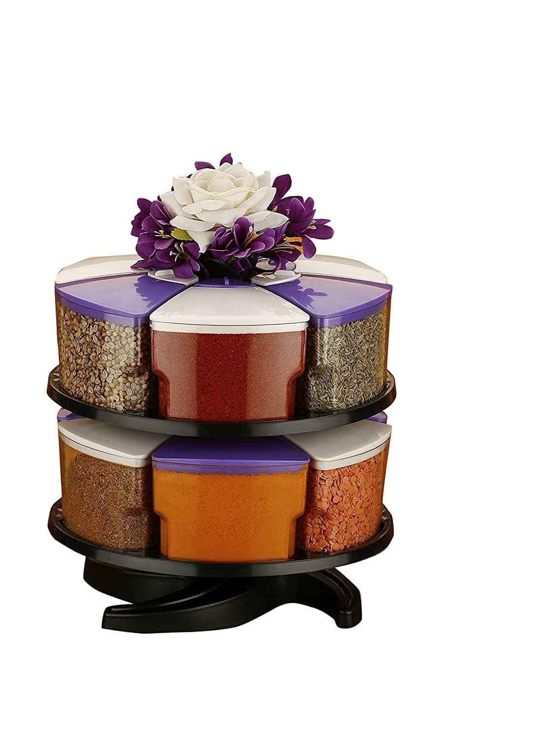Pramukh Fashion Multipurpose Revolving Plastic Spice Rack Masala Organiser With Container Spice Stand For Kitchen Storage,Jar & Container,Spice Rack,Spice Jar Set (12 Pcs) - Countertop, Tiered Shelf