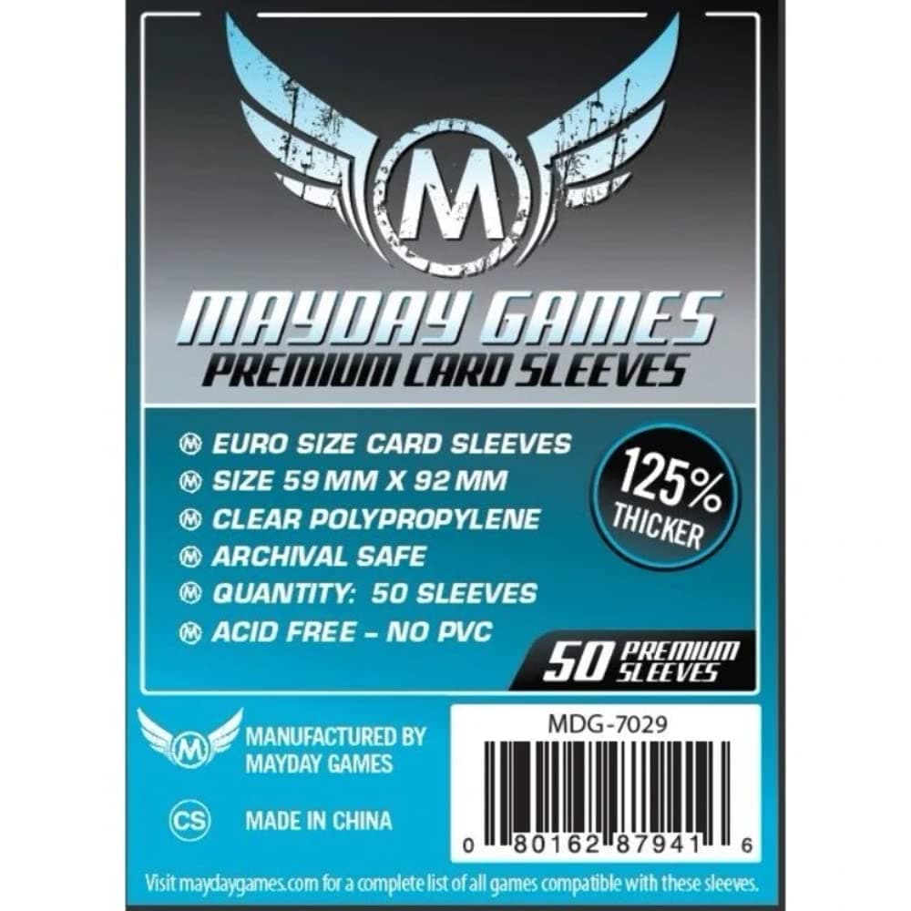 Mayday Games 59 x 92 mm SLEEVES Euro Premium Card Game (Pack of 50)