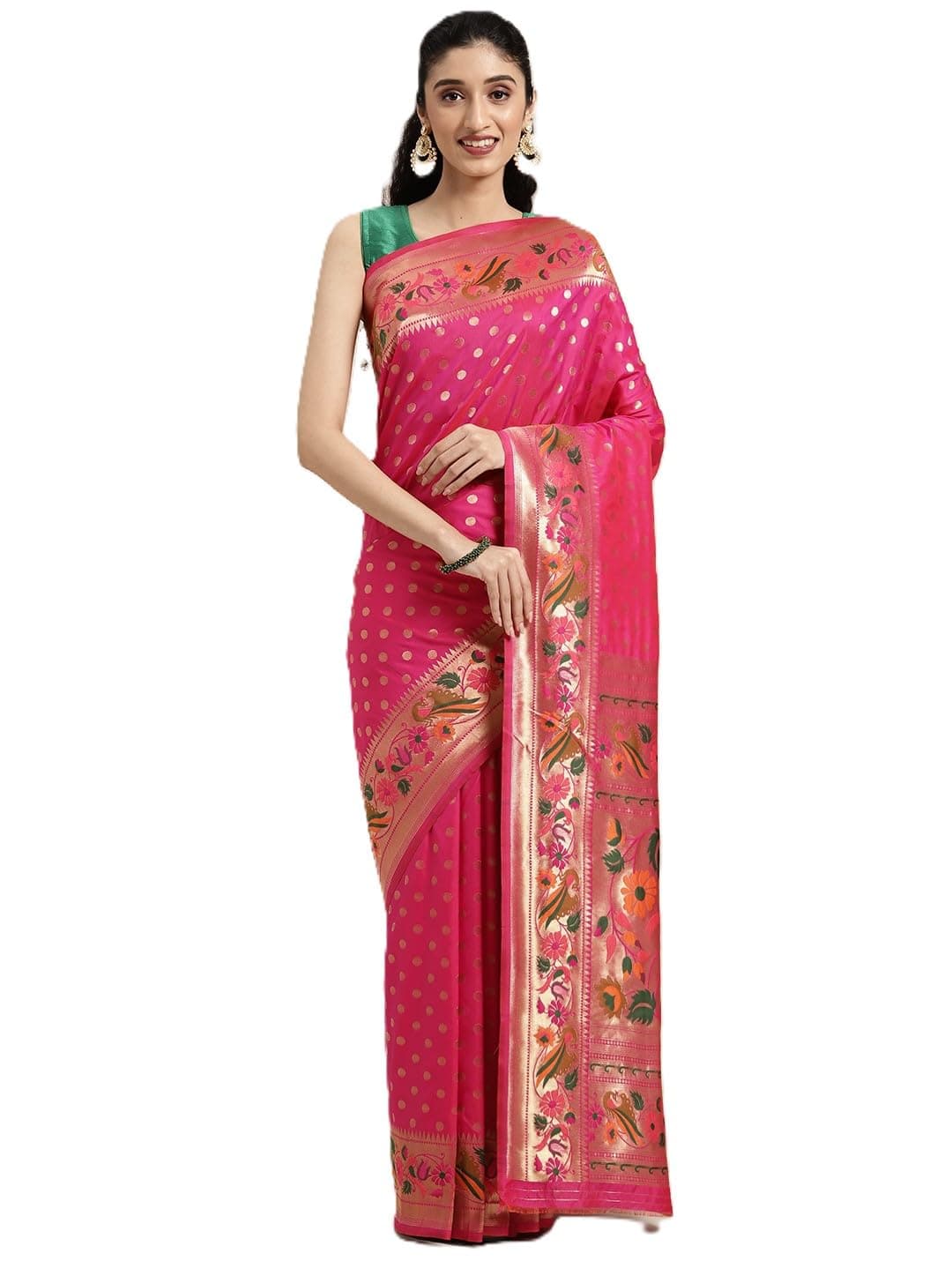 Pandadi SareeWomen's Paithani Silk Saree With Blouse Piece