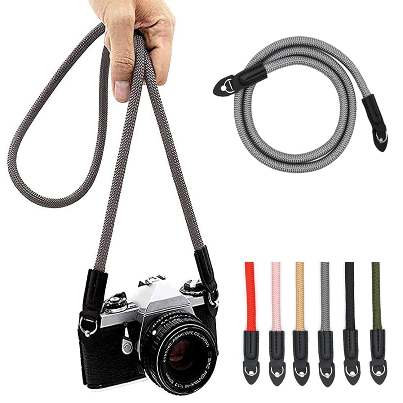 Camera Strap Vintage 100cm Nylon Climbing Rope Camera Neck Shoulder Strap for Micro Single and DSLR Camera (Grey)