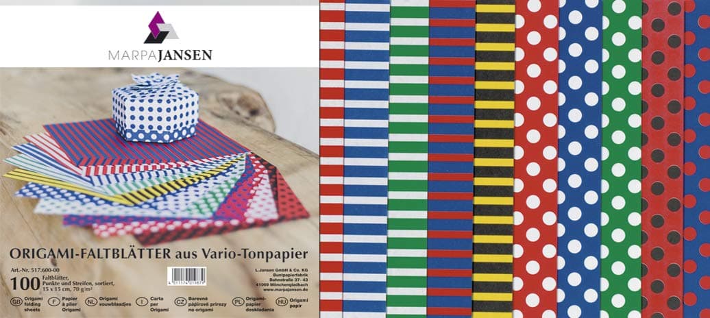 MARPAJANSEN Stripes and Polka Dots Origami Paper [Double Sided] M 15 × 15cm, 100 Sheets