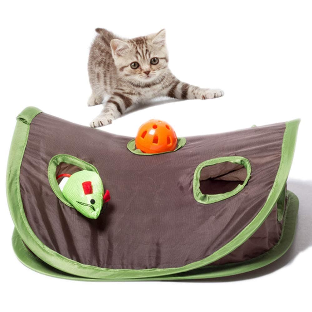 Cat Toy Pop Open Mouse Hunt with Bell Ball Interative Toy 9 Holes Foldable Hide and Seek Game for Multiple Cats Indoor Outdoor Kitty
