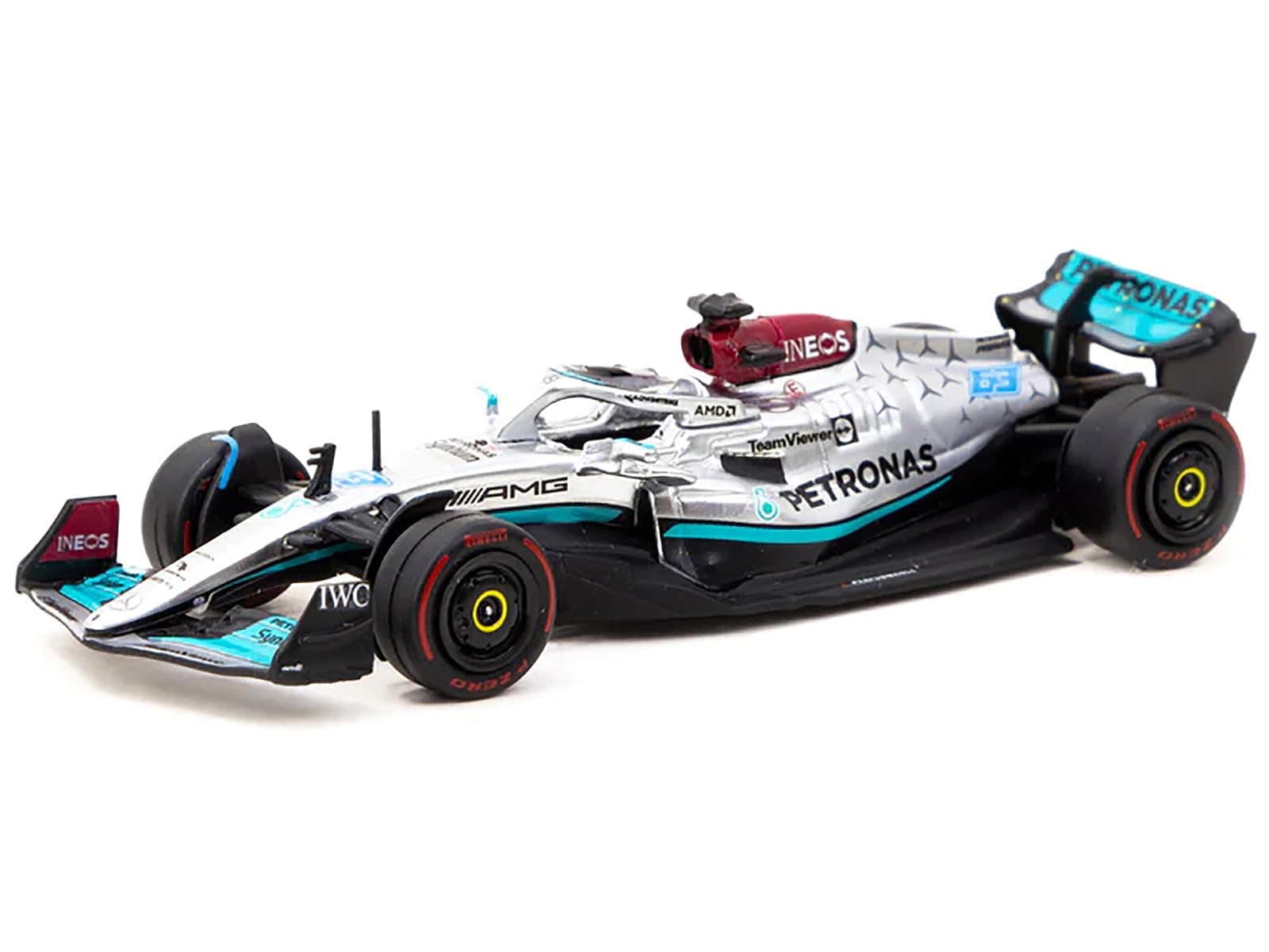 1:64 scale Diecast Model Grand Prix Car compatible with Mercedes Benz AMG W13 E Performance George Russell (No.63 Winner Sao Paulo GP 2022) in Silver