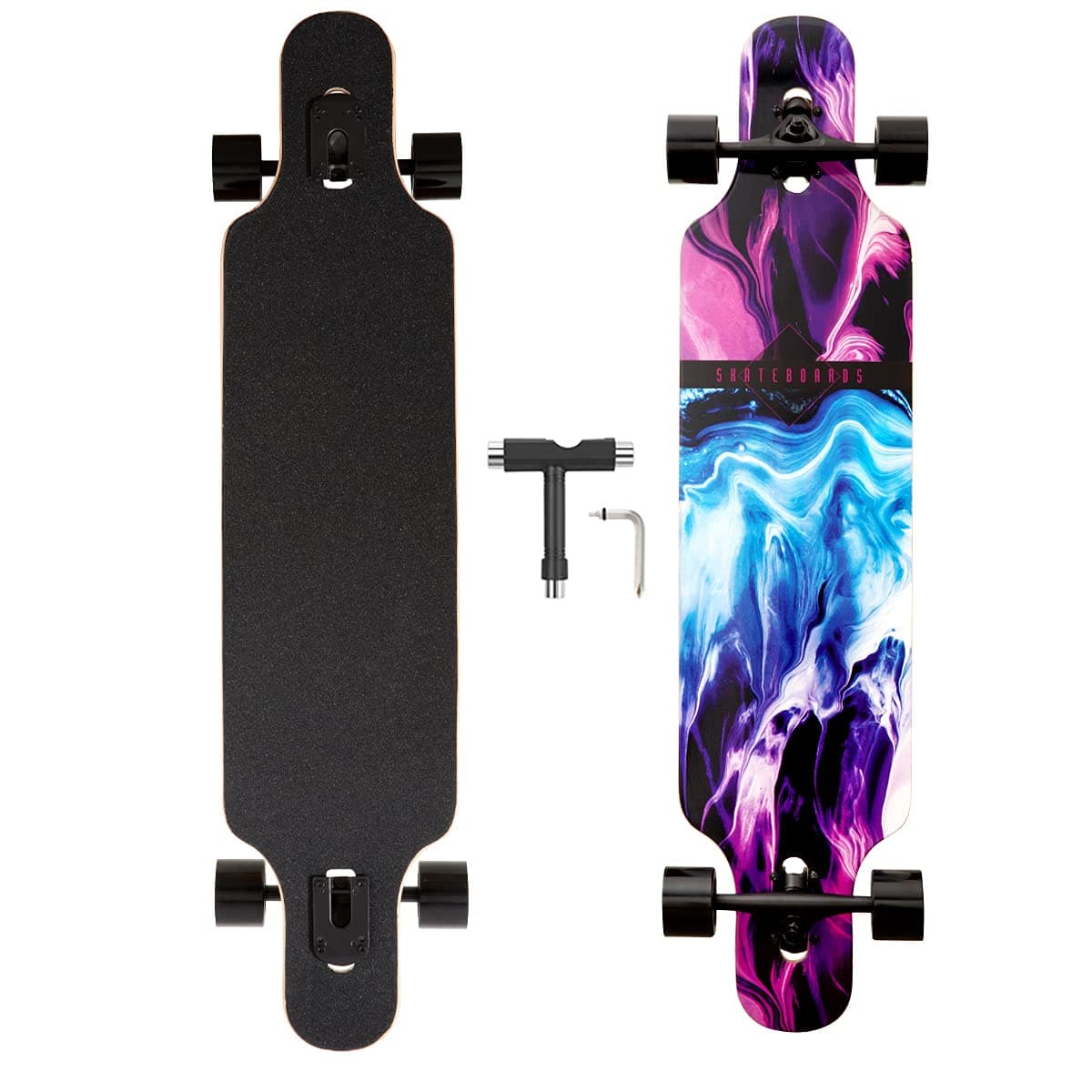 Longboard, 8-Ply Maple Wood Cruiser Complete Skateboard, Longboards for Girls Adults Young Beginners with T-Tool and PU Wheels