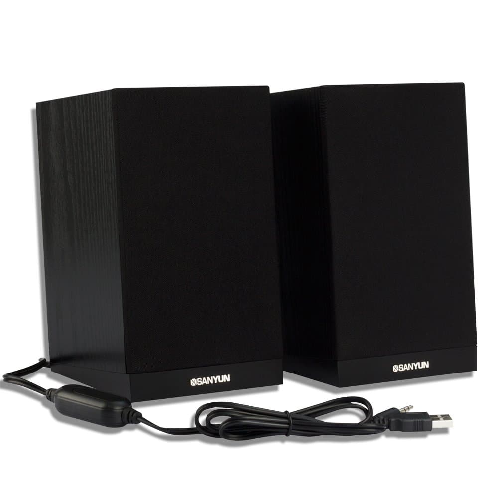 Sanyun SW36 HiFi Wooden Speakers, 2.0 Channel Stereo USB Powered Computer Speakers 3.5mm Jack Desktop Speakers Bookshelf Speakers