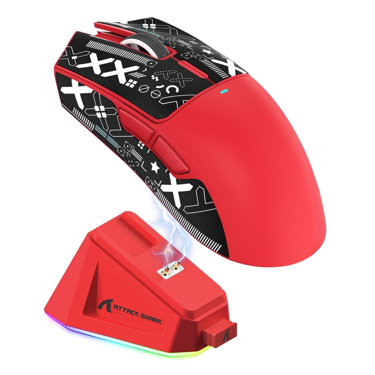 MAGIC-REFINER Attack Shark X11 59g Superlight Wireless Gaming Mouse with Grip Tape, RGB Charging Dock，BT/2.4G Wireless/Wired Pc Mouse, 22000 DPI,5 Programmable Buttons for Pc/Mac(Red)