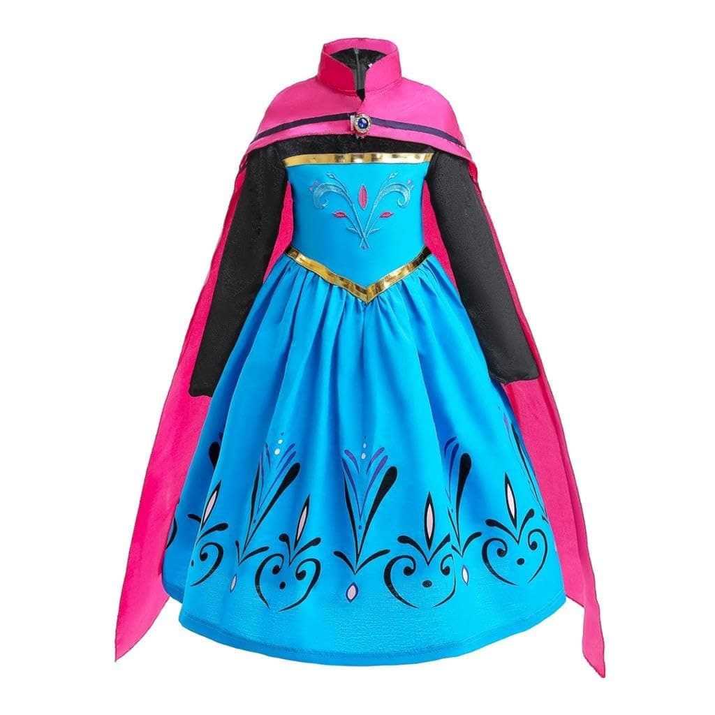 Girls Ice Princess Snow Queen Coronation Dress Up Costume with Cape Halloween Christmas Party Outfit