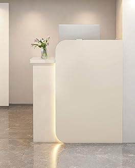 Reception Desk Office Checkout Counter, Modern Front Desk Reception Counter Desk with Lockable Drawer Simple Retail Counter for Retail, Lobby, Beauty Salon Clothing Store(Warm,39" Lx18 Wx39 H)