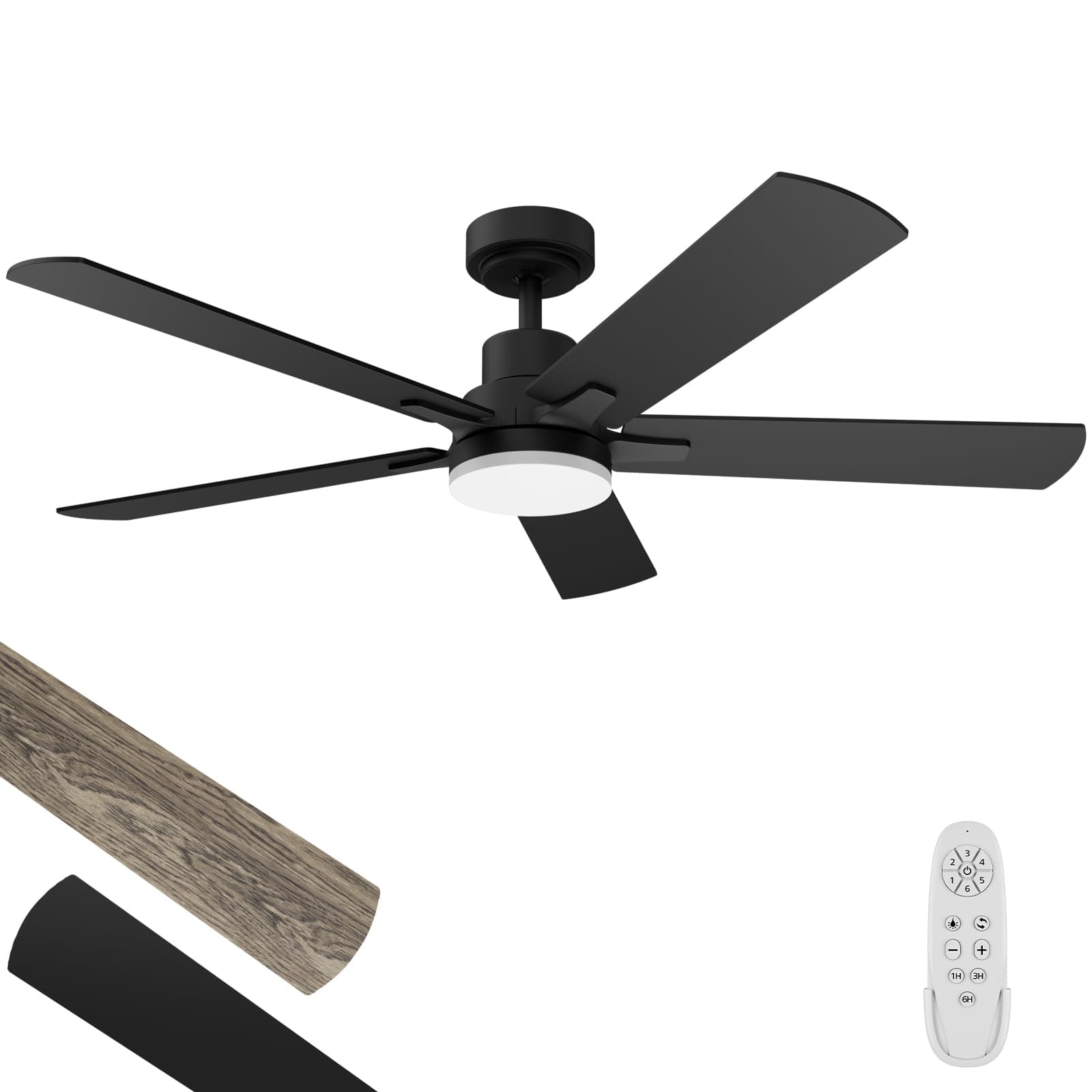 Ceiling Fan with Light 52-Inch, Remote Control Reversible DC Motors, 3CCT Dimmable Timer Noiseless, Black Ceiling Fan for Bedroom Living Room, Indoor&Outdoor ETL Listed