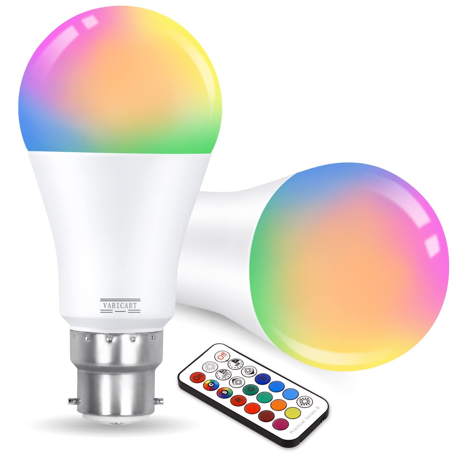 B22 10W Colour Changing Light Bulb Dimmable, LED Bulbs Bayonet with Remote, RGB + Warm White 3000K, 12 Colour + 5 Modes, Dual Memory, 75W~100W Equiv. for Home Dec & Mood Lighting (Pack of 2)