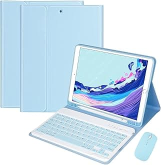 Galaxy Tab S7FE/S8 Plus/S7 Plus Case with Keyboard and Mouse, Candy Detachable Magnetic Keyboard Case with Mouse&S Pen Holder for Galaxy Tab S8+ /S7 FE /S7+ Tablet (Sky Blue)