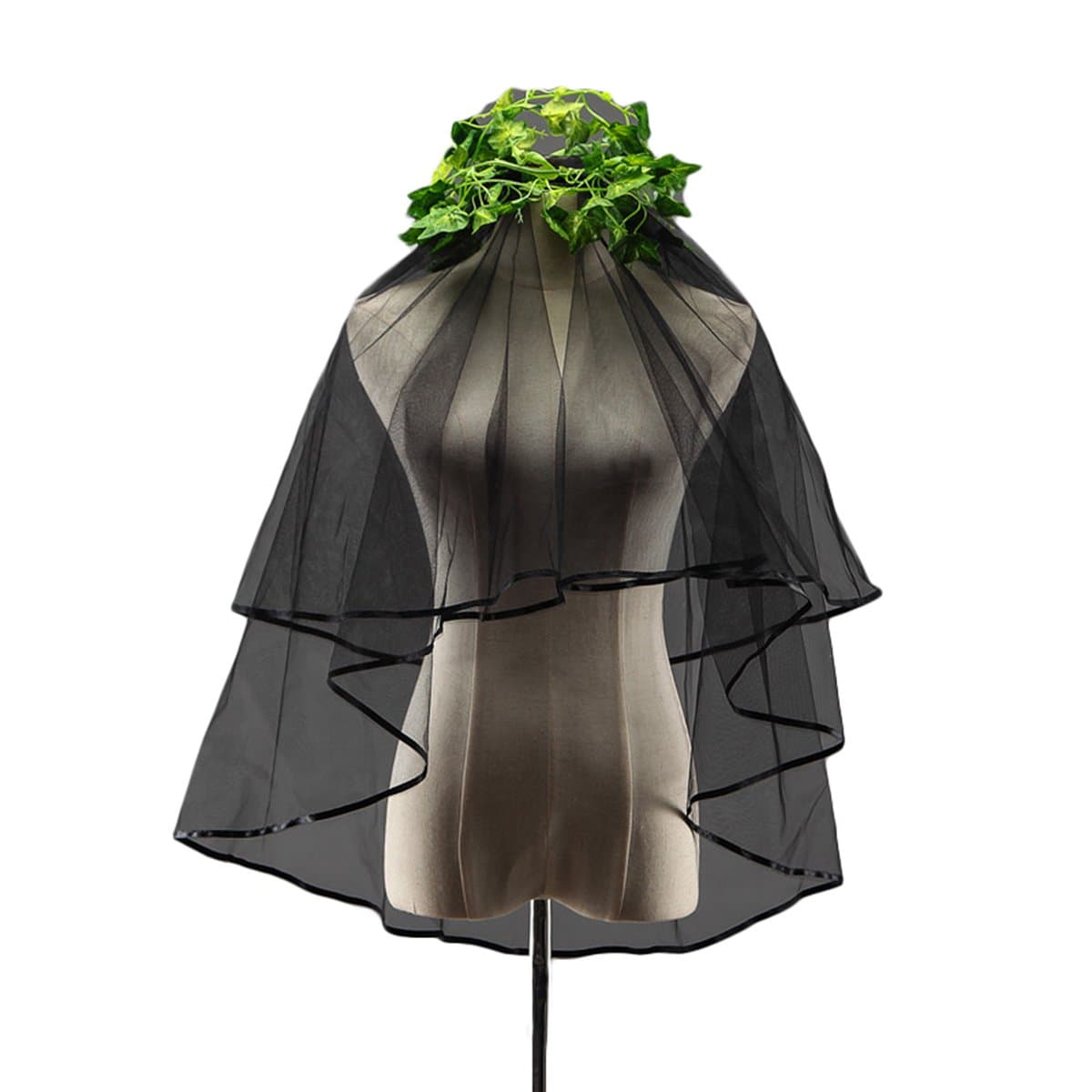 SABridal Double Tier Black Robbin Edge Bridal Veil With Comb