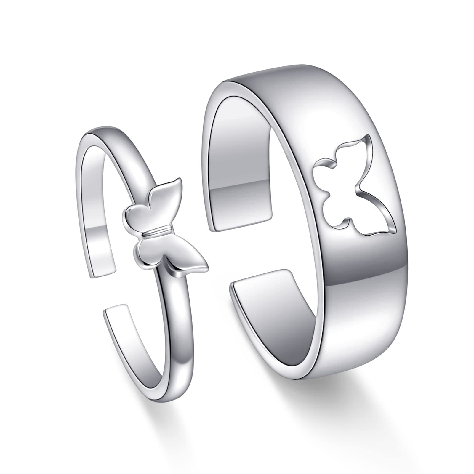 Couple Rings, 925 Sterling Silver Promise Ring for Couples Romantic Love Couples Jewelry Gifts, Adjustable Engagement Wedding Ring for Him and Her