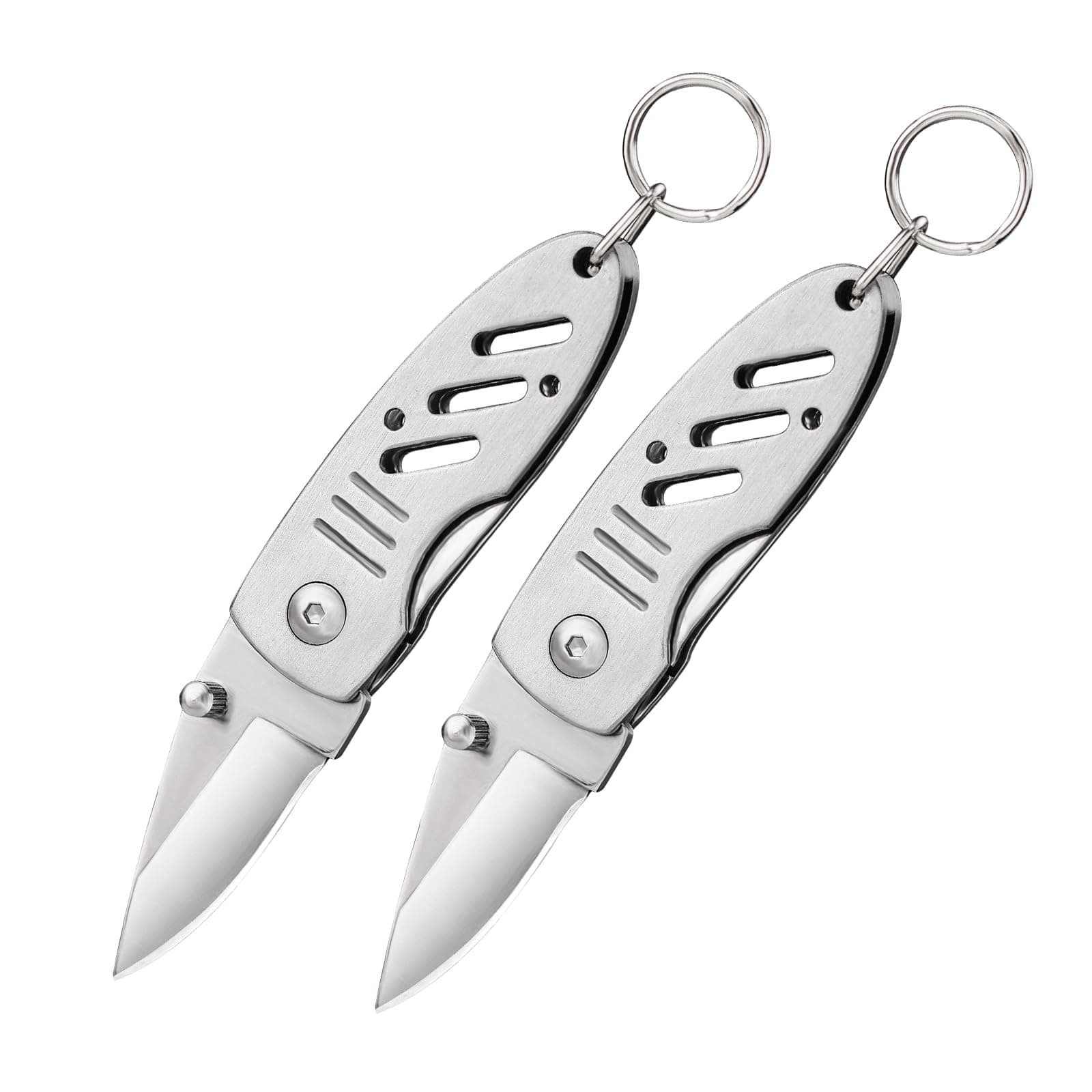 Mini Keychain Knife, 2pcs Small Folding Pocket Knives with Liner Lock, 1.6 Inch Blade, Every Day Carry Tool for Men & Women (Silver)