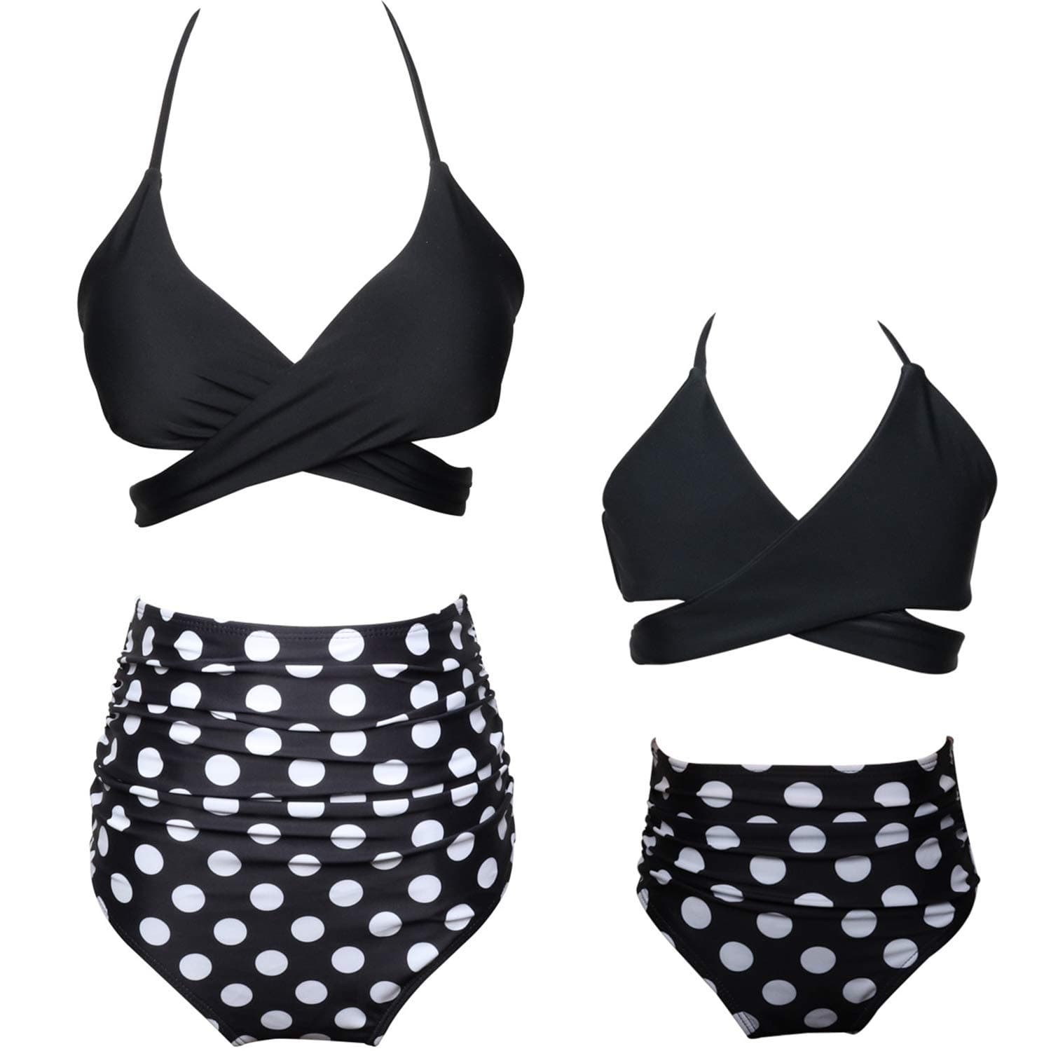 SEDEX Mommy and Me Swimsuits Vintage High Waisted Bikini Set Family Matching Mother Girl Tankini Swimwear Bathing Suits