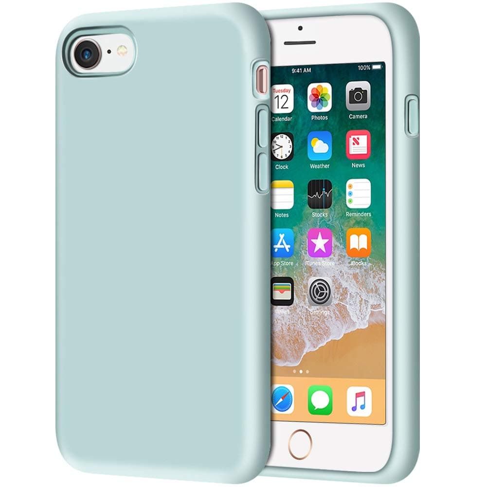 Anuck Case for iPhone SE 2022/2020, for iPhone 8 Case, for iPhone 7, Non-Slip Liquid Silicone Gel Rubber Bumper Phone Cover Soft Microfiber Lining Hard Shockproof Protective Cover 4.7", Mint Green