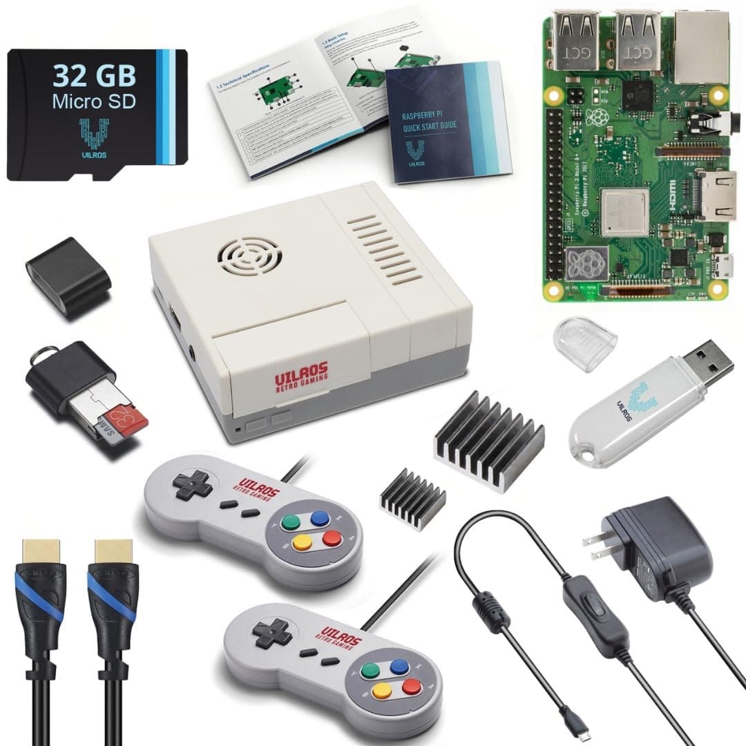 V-Kits Raspberry Pi 3 Model B+ (B Plus) Retro Arcade Gaming Kit with 2 Classic USB Gamepads [2018 Model]