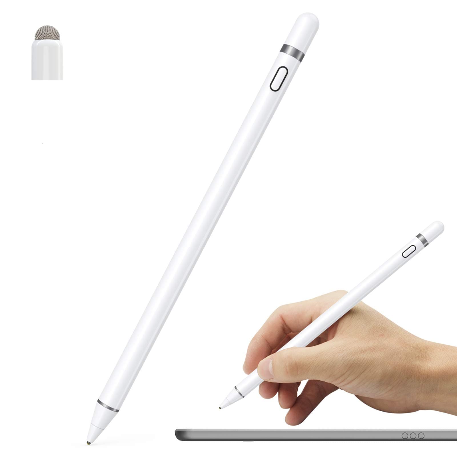 KECOW Active Stylus Pen White/Black 1.45mm fine Tip for iPad Apple iPhone Samsung Tablets, on iOS and Android Capacitive Touchscreen, Take-Note Hand-Written Draw no lags Skipping,Rechargeable, KECOW