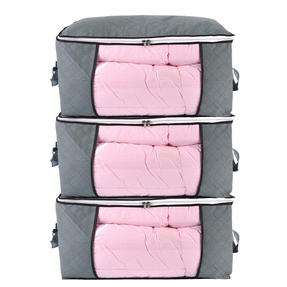 Storage Bag for Clothes, 3 Pack Underbed Clothing Organiser Bins with Zips, Large Storage Bags Clear for Comforter Clothes Duvet Blankets Bedding