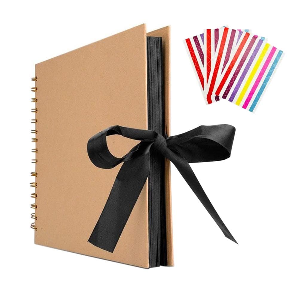 ECOLOG DIY Scrapbook Photo Album - Handmade Scrapbook Photo Album Book with 40 Sheets for DIY Craft Family Wedding Graduation Anniversary Travel Baby Photos(Kraft Brown Cover, Black Inner Pages)
