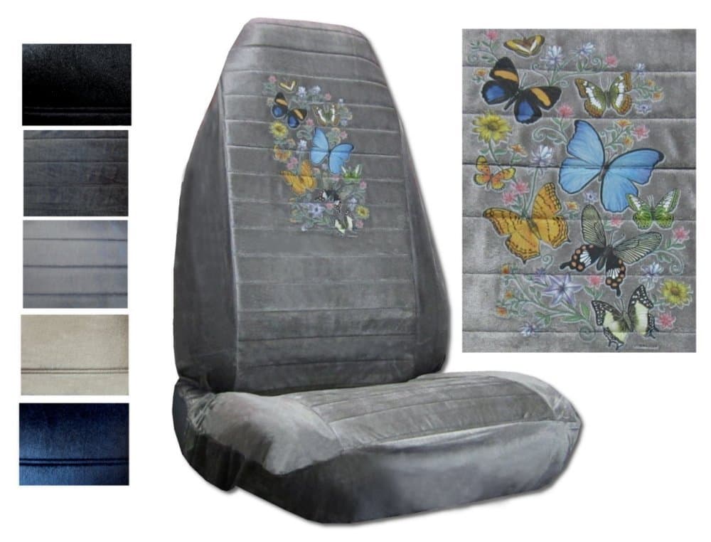 Seat Cover Connection Butterflies and Flowers print 2 High Back Bucket Car Truck SUV Seat Covers - Silver Grey