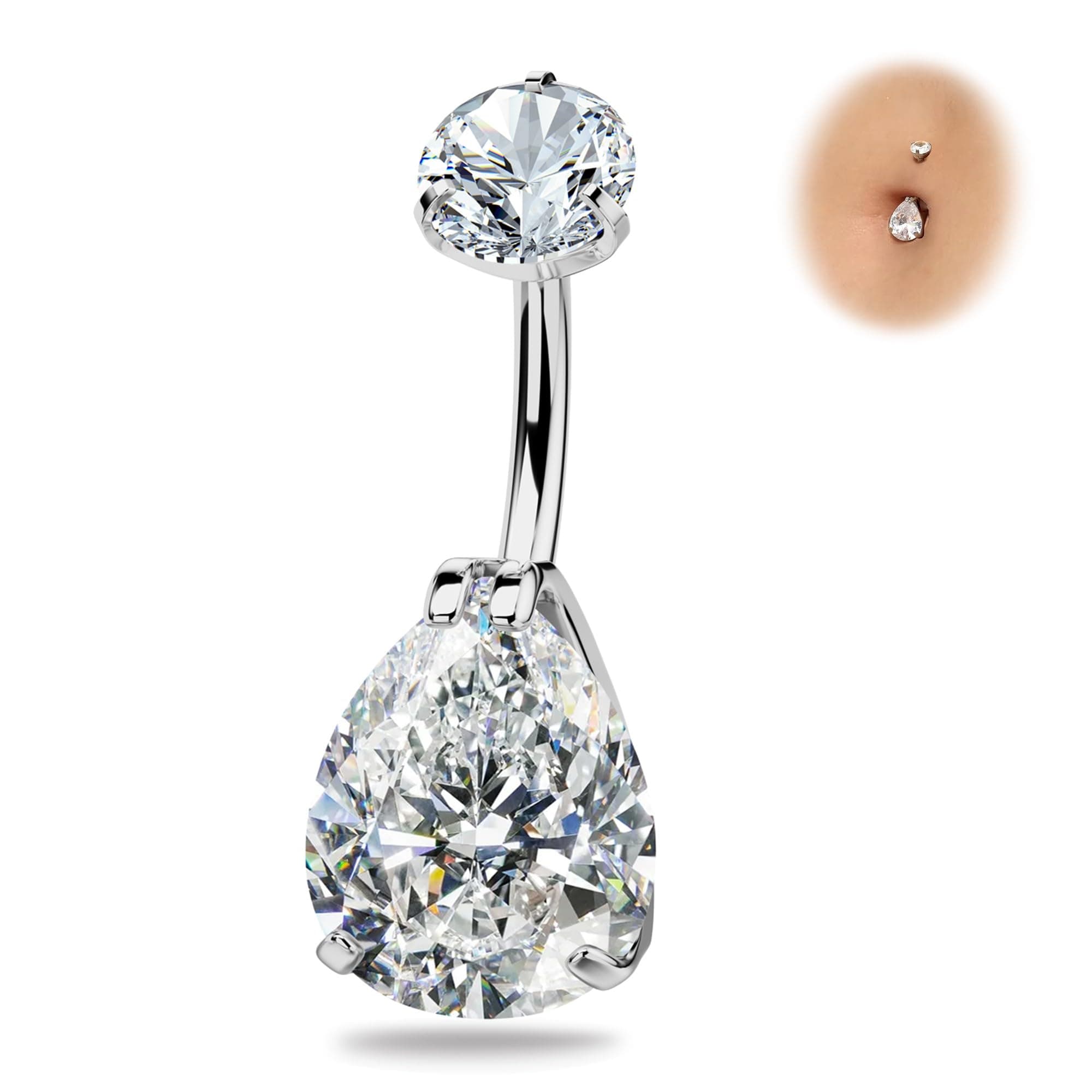 BodyBonita G23 Titanium Belly Button Rings - 14G Internally Threaded 14mm Belly Ring Round Square Star Teardrop CZ Navel Rings for Women