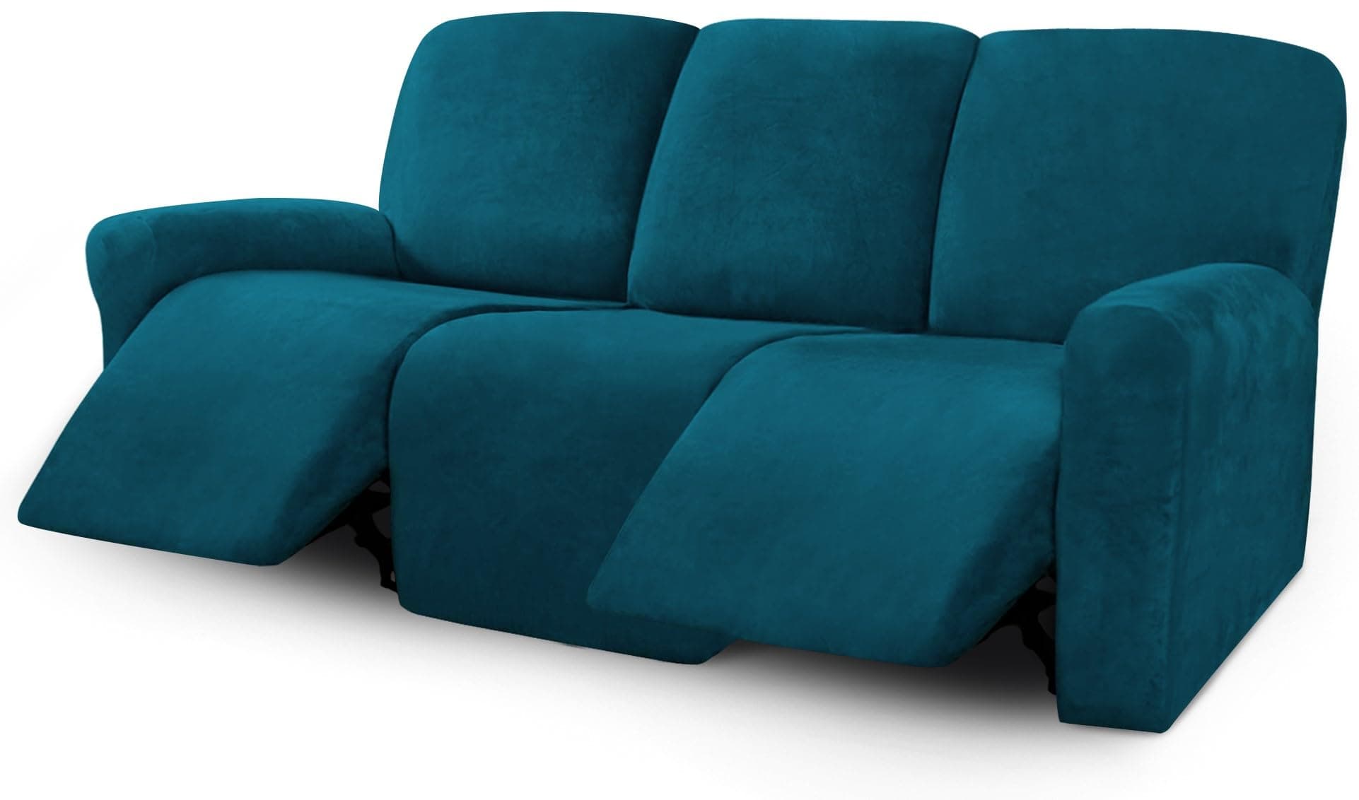 ULTICOR Velvet 8-Pieces Recliner Sofa Covers Stretch Reclining Couch Covers for 3 Cushion Reclining Sofa Slipcovers Furniture Covers Thick Soft Washable (3 Seater Recliner Cover, Deep Teal)