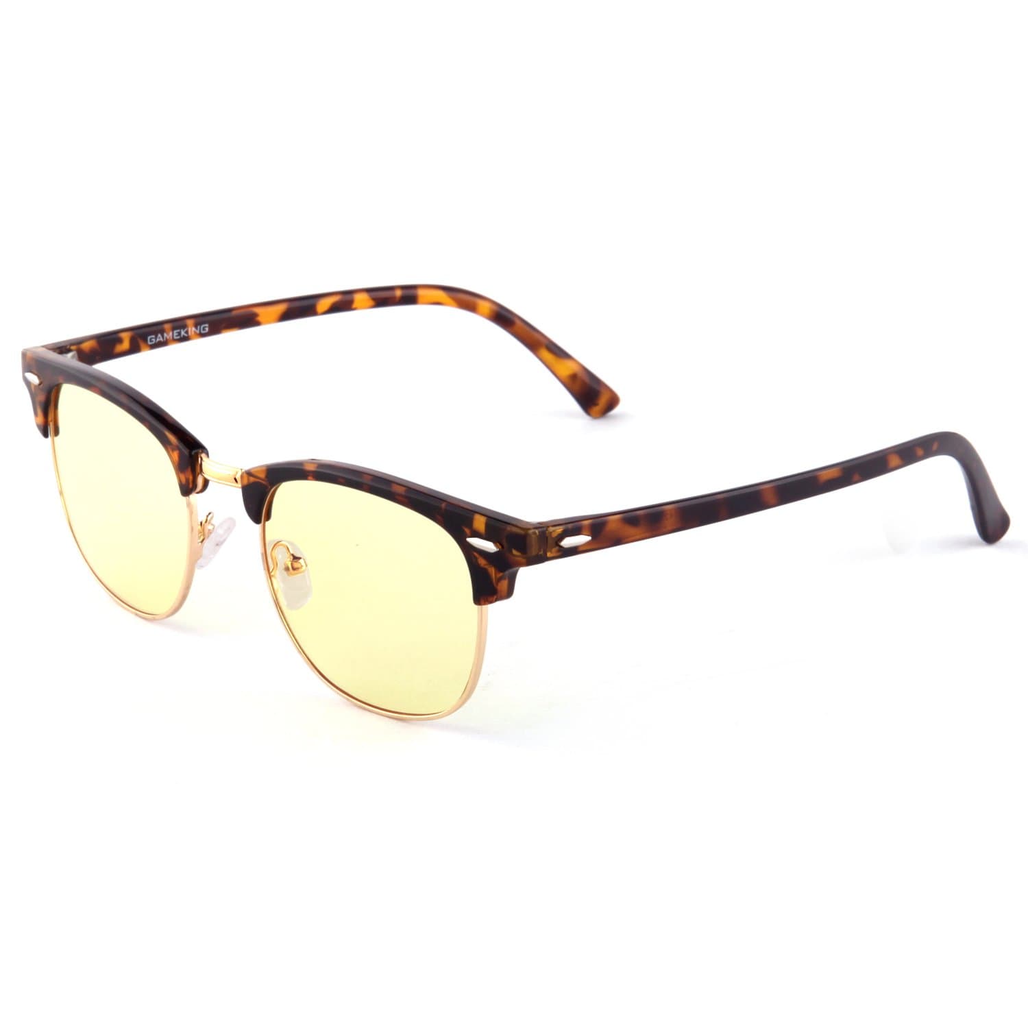 GAMEKING Fashion H90056 Tortoise Shell Retro Vintage Half Frame Blue Light Blocking Glasses Computer Glasses Gaming Glasses with Amber Tint Lens for Eye Strain Relief