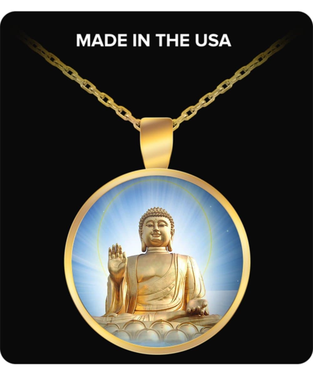Gautama Buddha Necklace - Shakyamuni Siddhartha Buddhist Rulai Sage Statue in Lotus - Decorative Buddha Pendant Charm for Peace of Mind - For Meditation