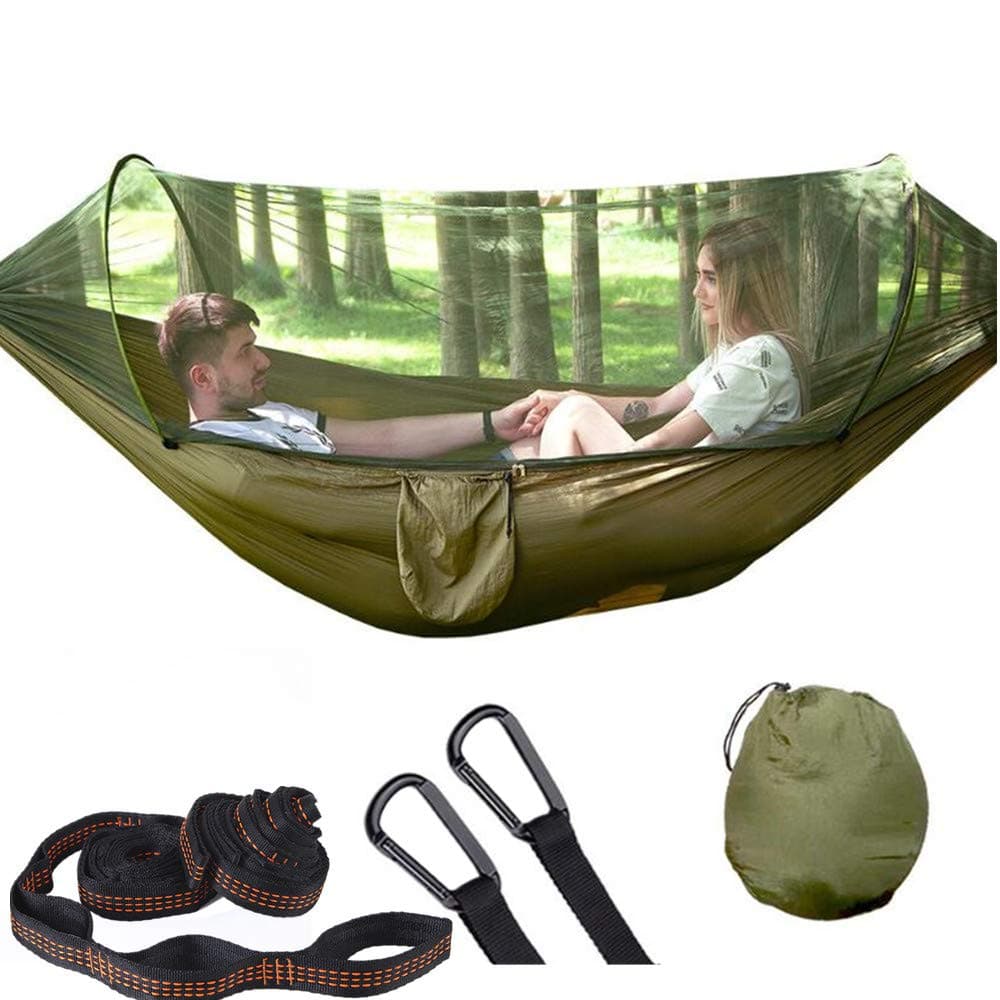 Large Camping Hammock with Mosquito Net, 2 Person Pop-up Parachute Lightweight Hanging Hammock for Camping, Backpacking, Survival, Outdoor Backyard Hiking