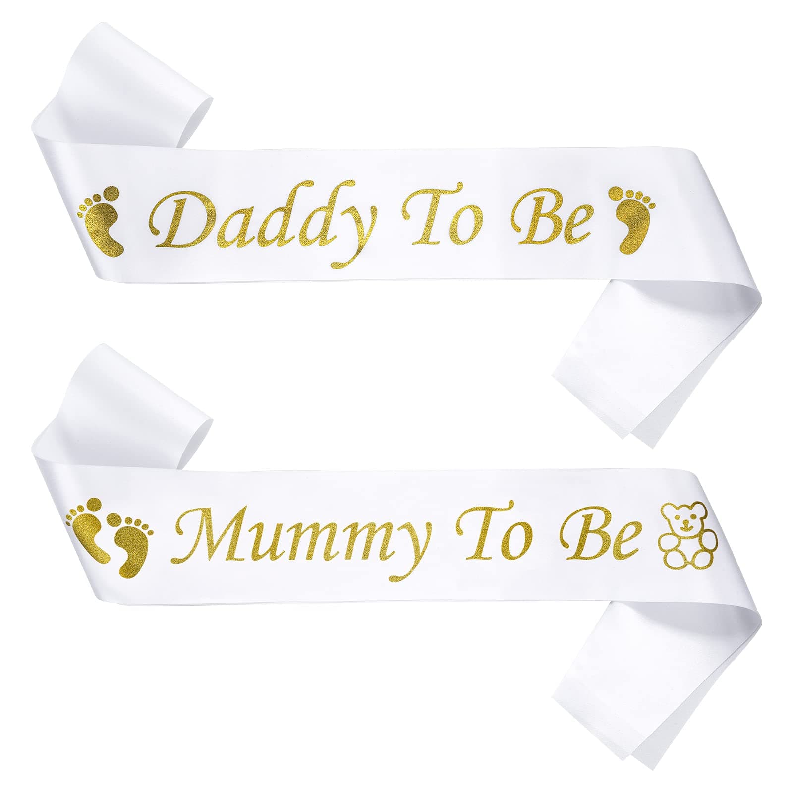 2 Pieces Mummy and Daddy To Be Sash Set - Baby Shower Party Supplies and Decoration Gift for Gender Reveal (White Gold)