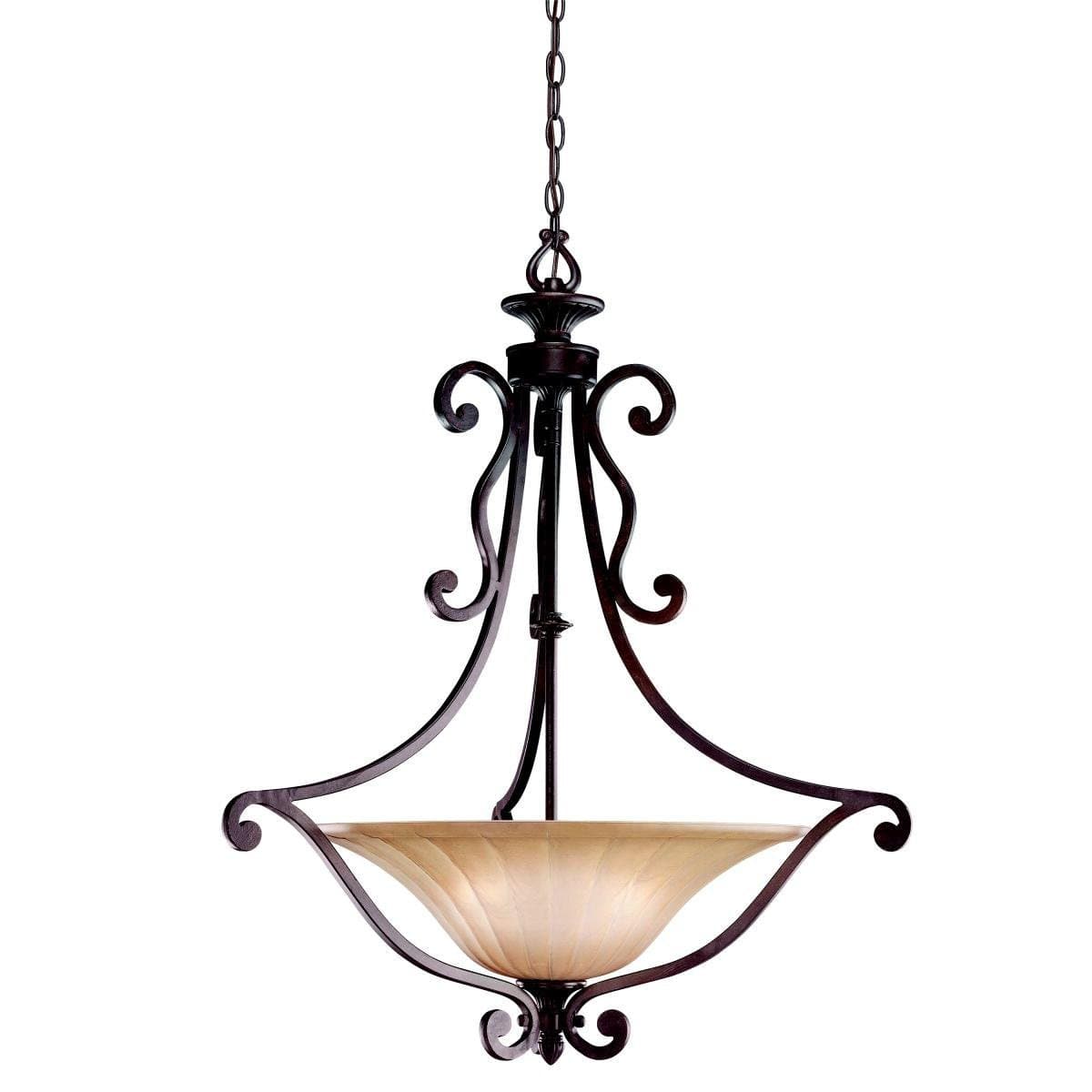 Kichler 3558CZ Cottage Grove 3LT Pendant, Carre Bronze Finish with Mocha Wisp Glass