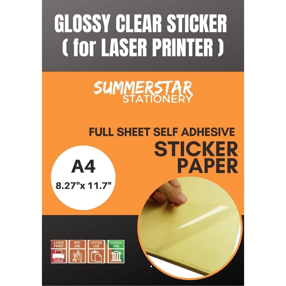 Clear Sticker Paper for Laser Printer (10 Sheets) - Transparent Glossy A4 Size 8.5 x 11 inch Label - Printable Vinyl Clear Sticker Paper