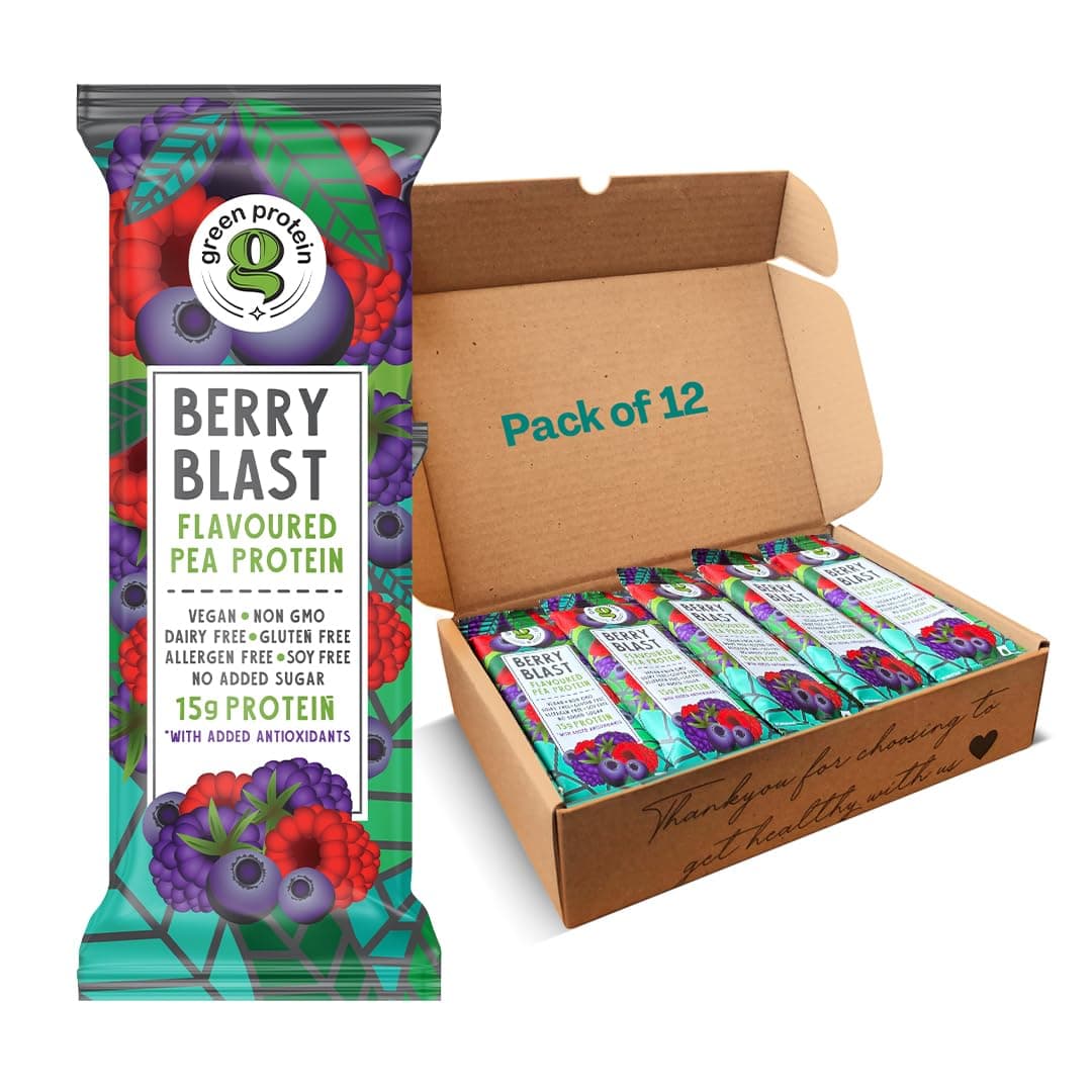 Pea Protein Isolate Powder, Vegan Plant Protein, 15gm Protein Per Serving, No Added Sugar, 100% Vegan, Soy Free, Dairy Free, Allergen Free, Berry Blast Flavor, Pack Of 12, 23 gm each