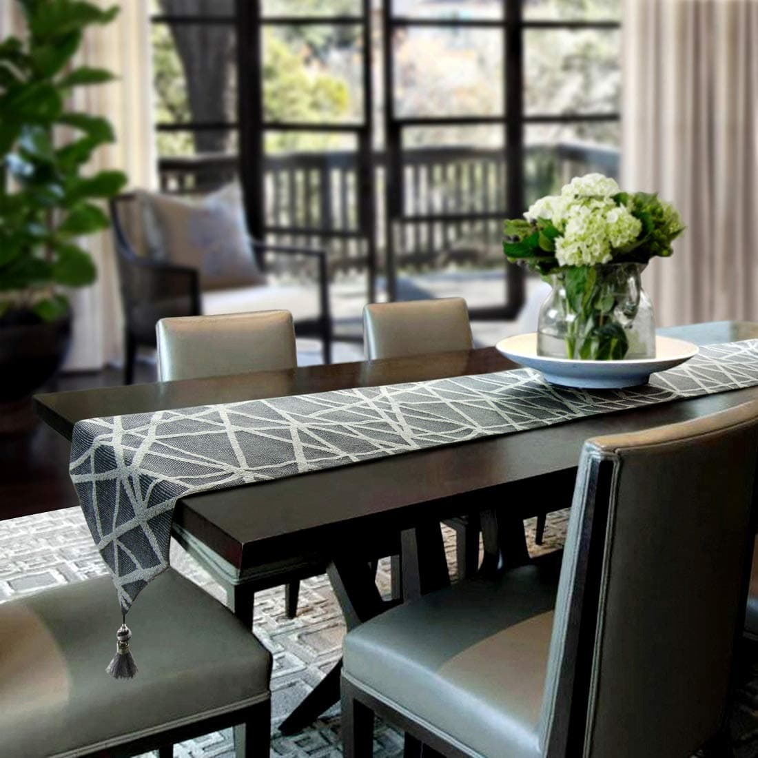 Artbisons Table Runners Handmade Artistic Top Decor Coffee Table Runners Dining Table Linens (60x13, Grey Geometry)