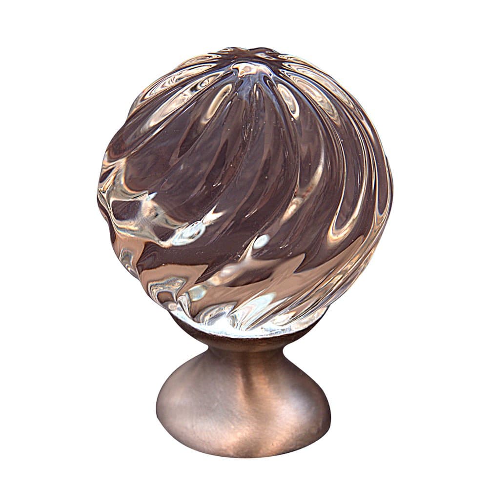 Premier Hardware Designs CR-4200-PO NI Clear Round Crystal Knob with Swirl Design and Pewter Base, Polished Nickel
