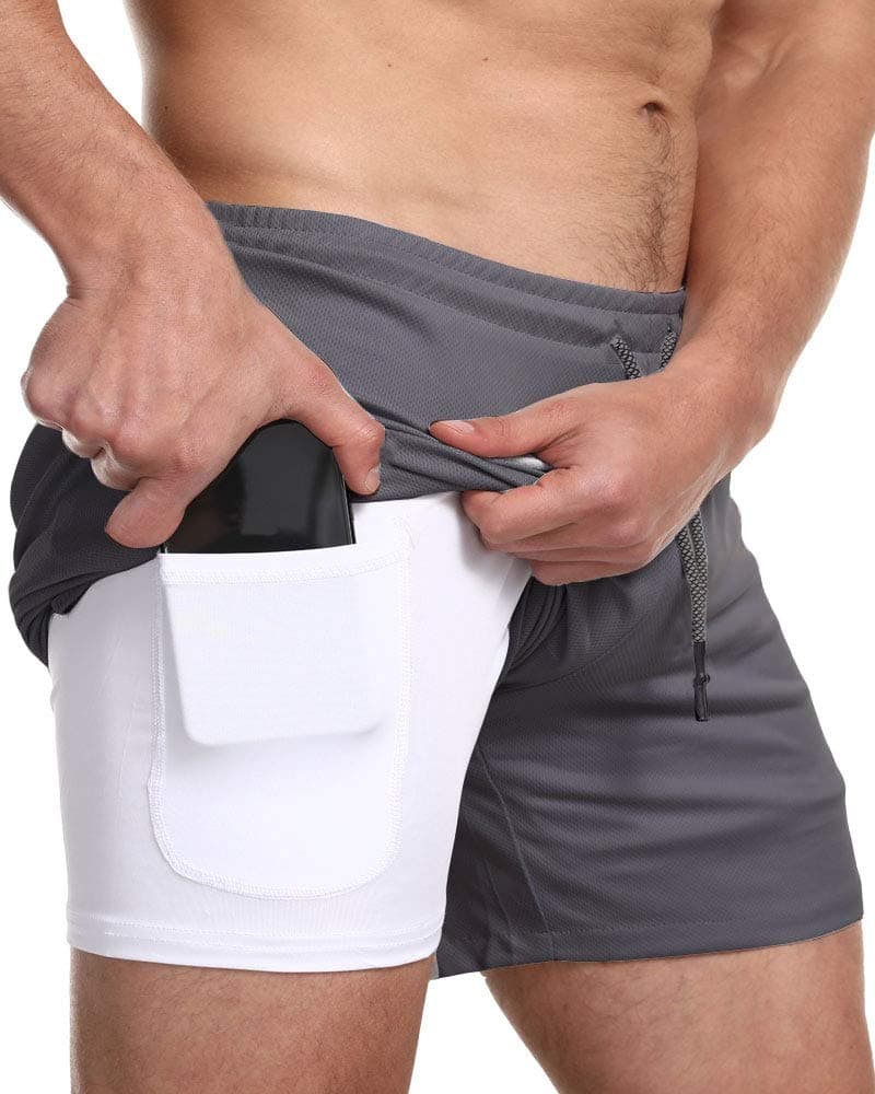 EVERWORTH Men's 2-in-1 Bodybuilding Workout Shorts Lightweight Gym Training Short Running Athletic Jogger with Zipper Pockets