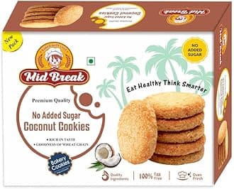 Mid Break No Added Sugar Coconut Biscuits - 300gm (Pack Of 1) | High Fiber, Gut-Friendly, Low Glycemic Index Cookies | Tasty Biscuits For Healthy Tea Time Snacking