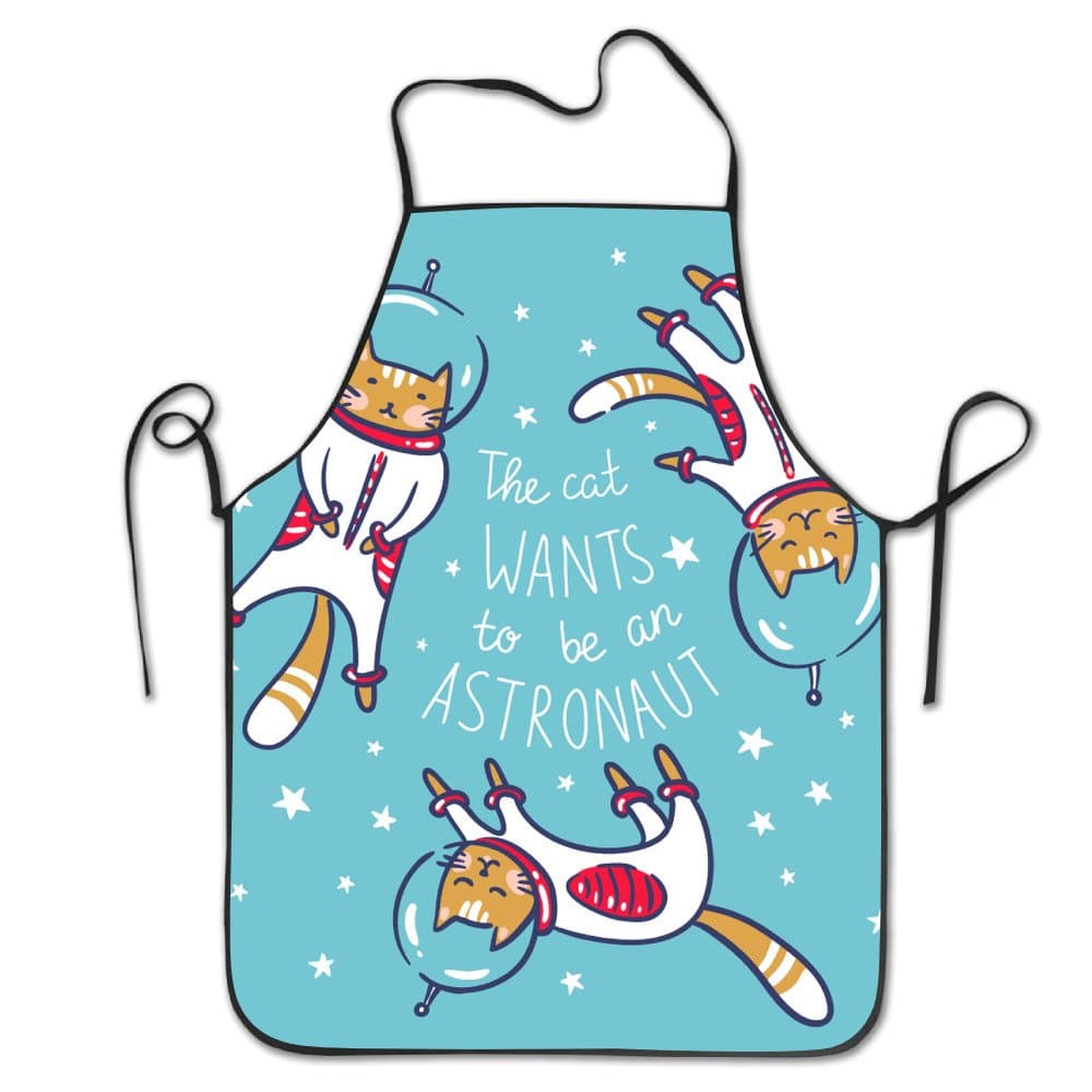 Cat Astronaut Personalized Waist Adjustable Durable Apron Unisex Kitchen Cooking Comfortable Apron Grill Cooking Baking Crafting Chef Apron Commercial Restaurant Apron
