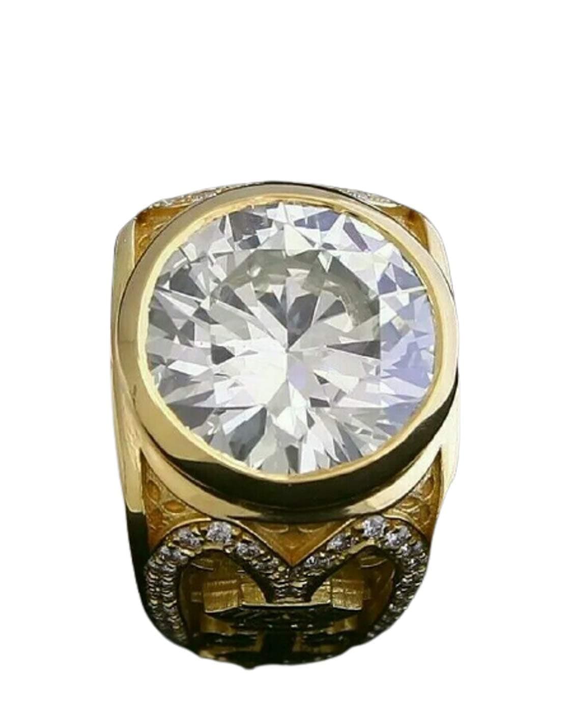 Tishya 6Ct Round Cut D/VVS1 Diamond Custom Unique Mens Ring 14K Yellow Gold Finish S925