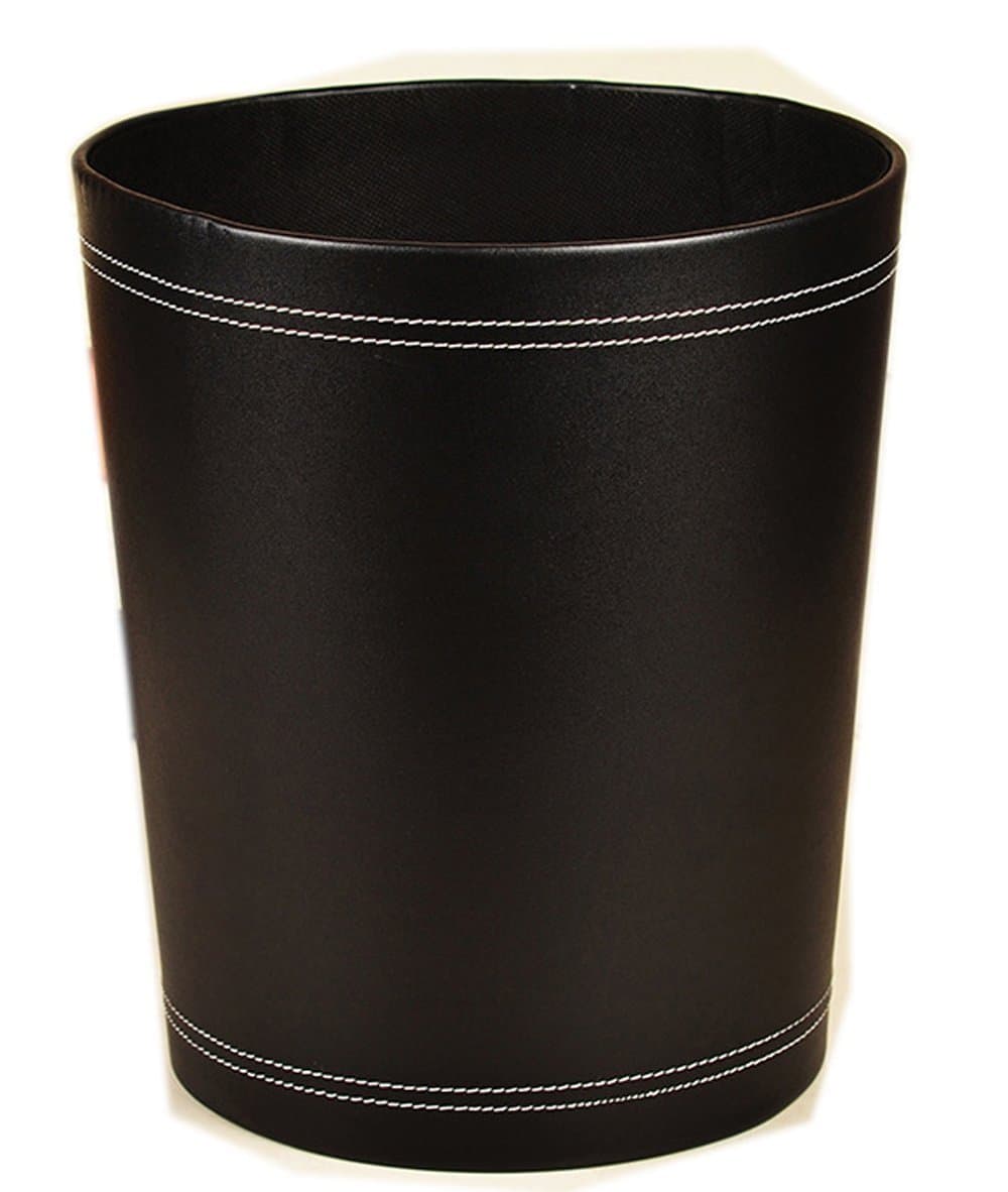 Trash Cans Floor Stand Leather Waste bin Paper Board 12 Liters Garbage Basket case for Hotel Office (Black)