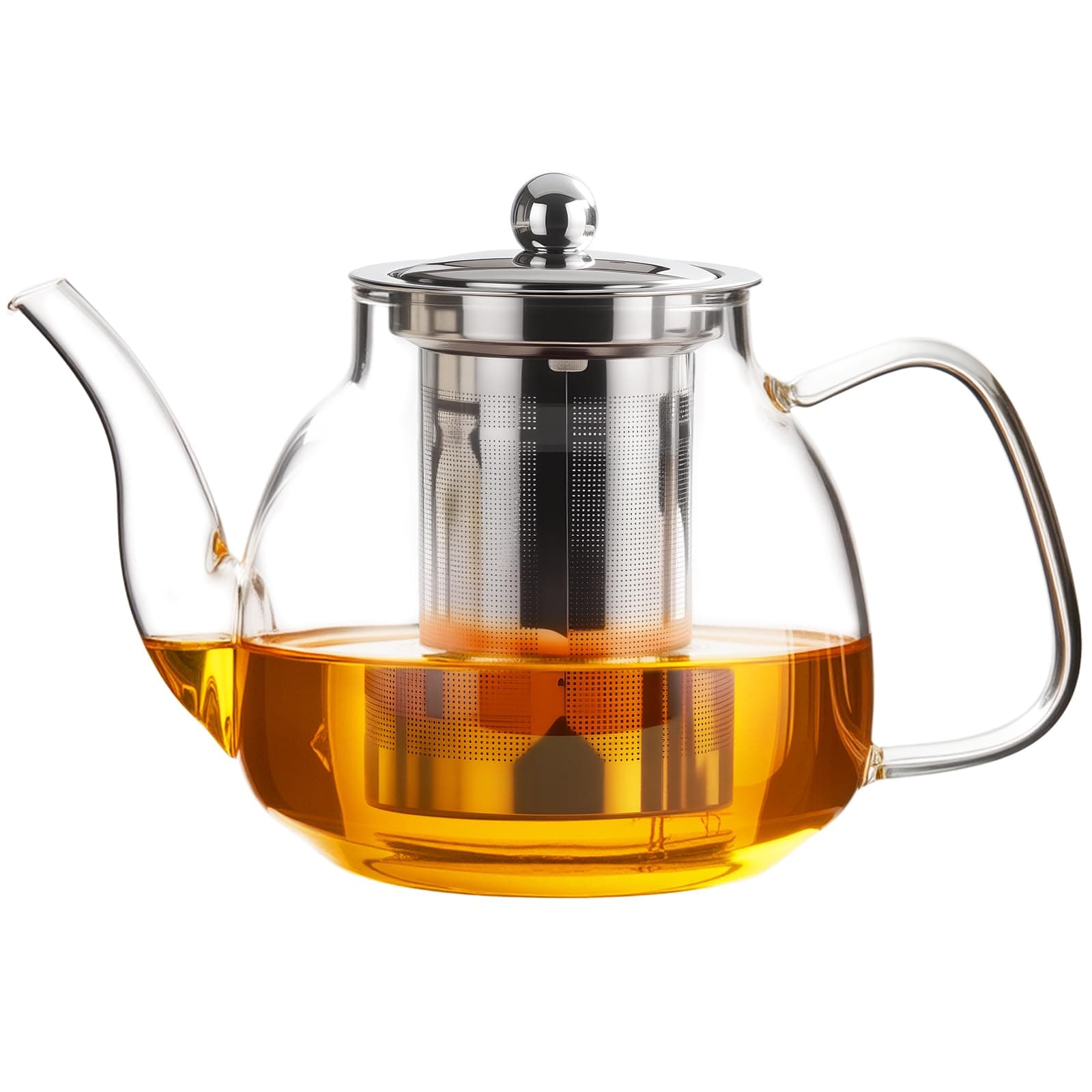 PARACITY Glass Teapot Stovetop 34 OZ, Borosilicate Clear Tea Kettle with Removable 18/8 Stainless Steel Infuser, Teapot Blooming and Loose Leaf Tea Maker Tea Brewer for Camping, Travel