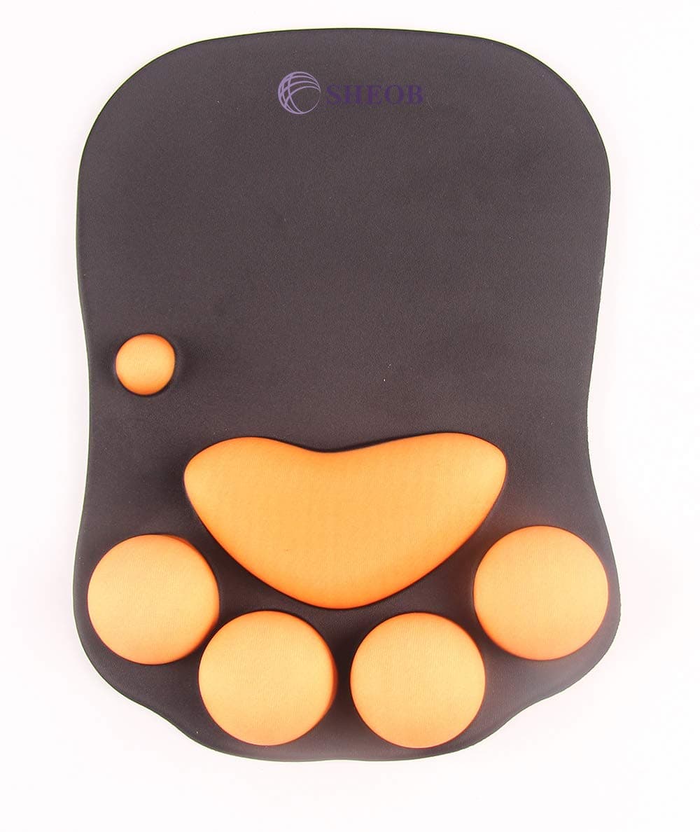 Mouse Pad with Wrist Support Cat Paw Soft Silicone Wrist Rests Wrist Cushion Computer Mouse Pad Mat Desk Decor (Black+Yellow Paw)