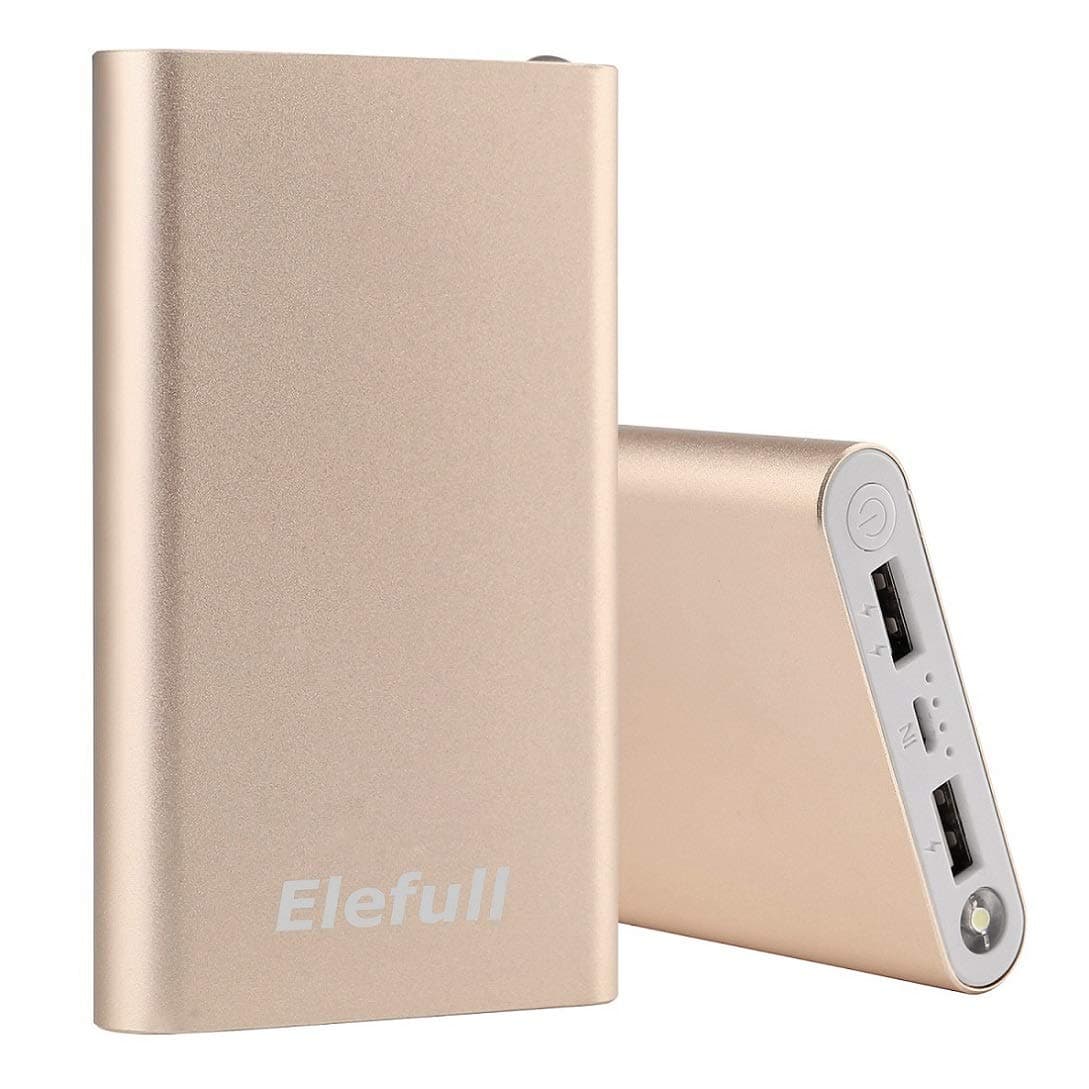 Big-Eye Ultra Thin Power Bank 10000mAh [Safe Aluminum alloy] Portable Battery Case Charger Pack Charge Iphone Samsung Htc Moto Nokia Huawai Smart Phone Camera Music and More (Gold)
