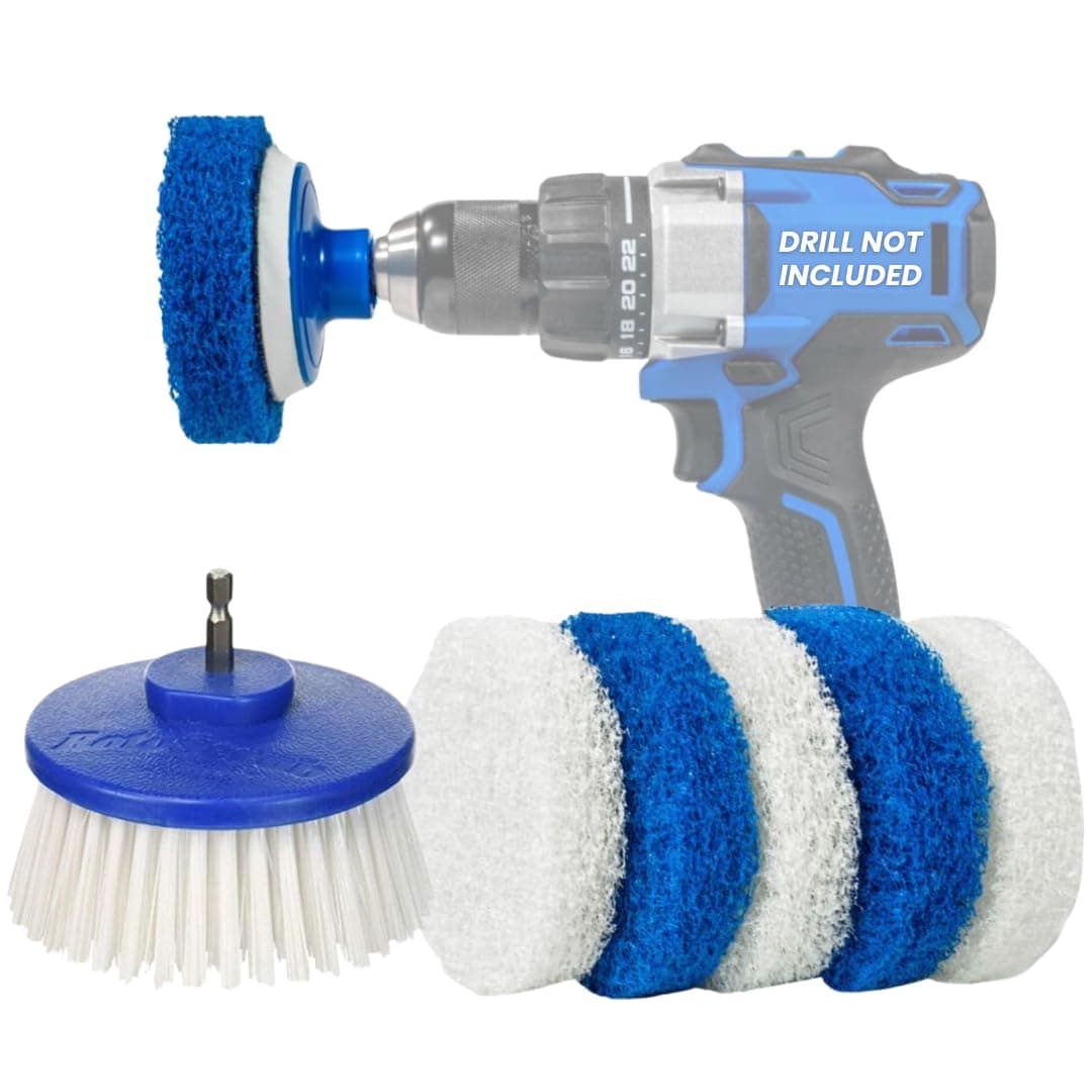 Drill Cleaning Brush & Sponge Pads Kit – Indoor/Outdoor Power Scrubber for Tubs, Showers, Grout, Tile, Tires, Grills, Siding, Wood, Glass Cooktops – Drill Attachment Accessory Set